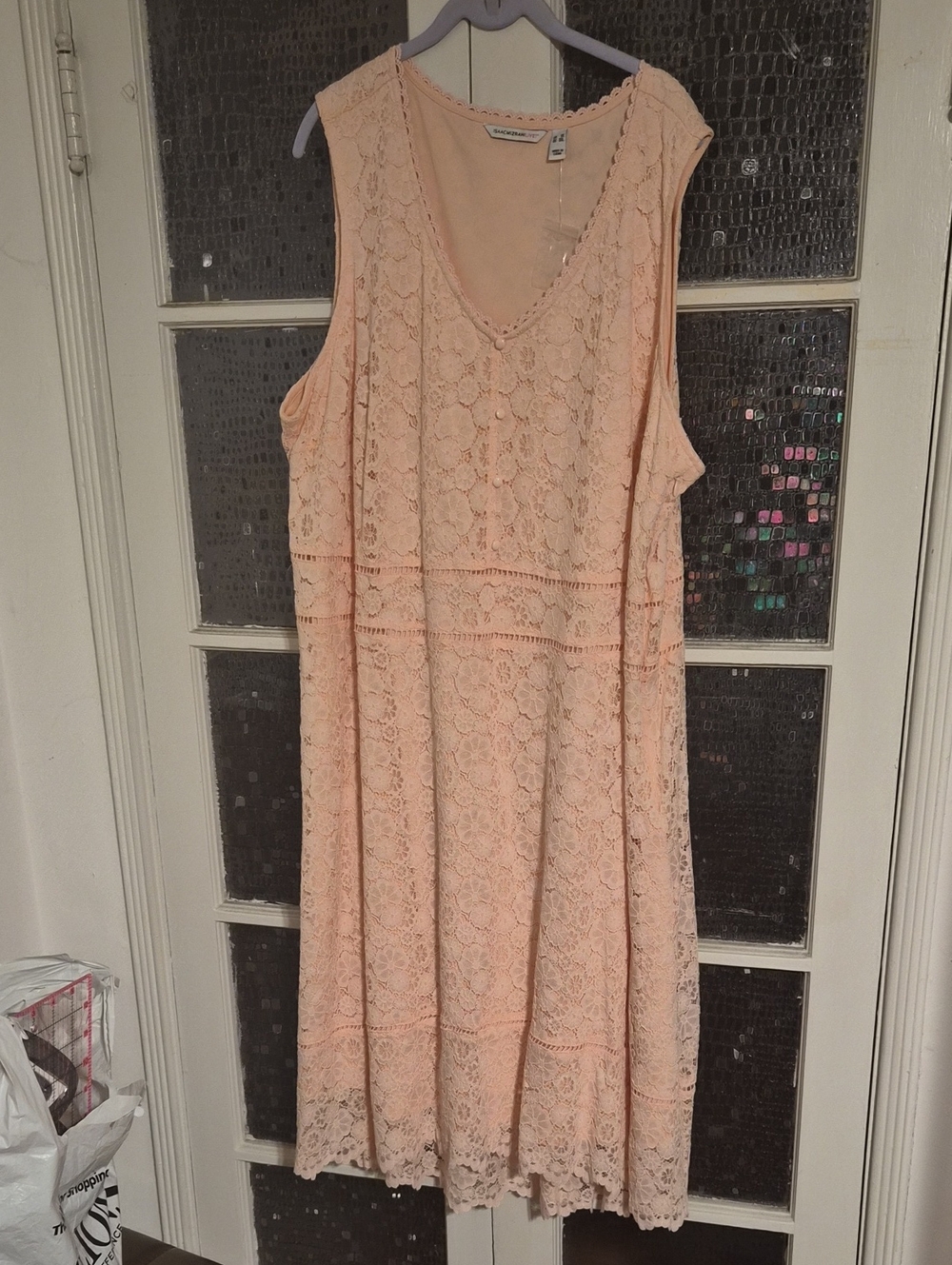 Isaac Mizrahi Peach Lace V-Neck Midi Dress